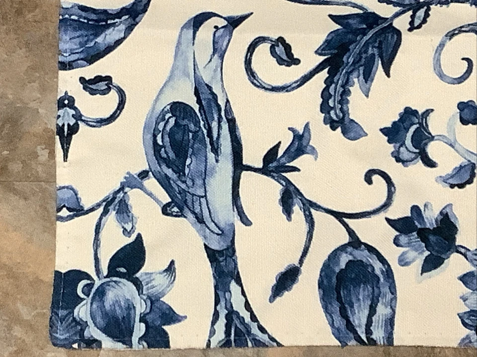 20” Pillow Cover~Blue & Off White~Birds & Florals Design~Zipper/Quality~ - Image 3 of 4