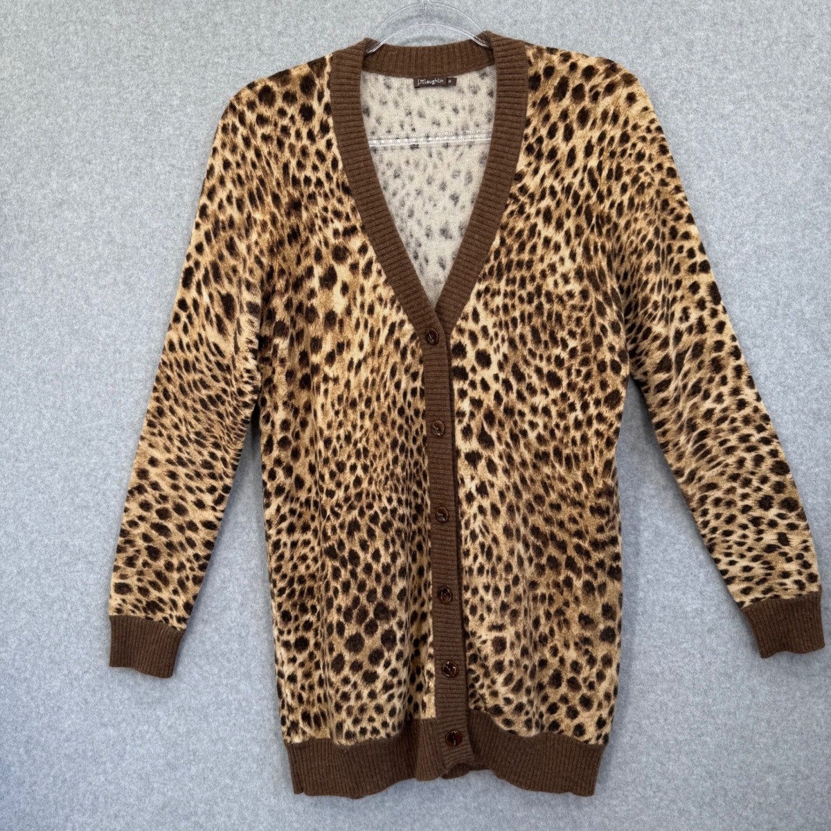 ひで J.McLaughlin Women's Leopard Print 100% Cashmere Cardigan Sweater