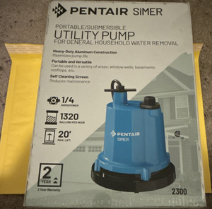 Pentair Simer 2300 Submersible Portable Utility Pump 1/4 HP 1320 GPH Aluminum