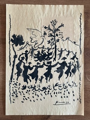 Pablo Picasso (Handmade) Mixed Media on Paper Painting signed and stamped