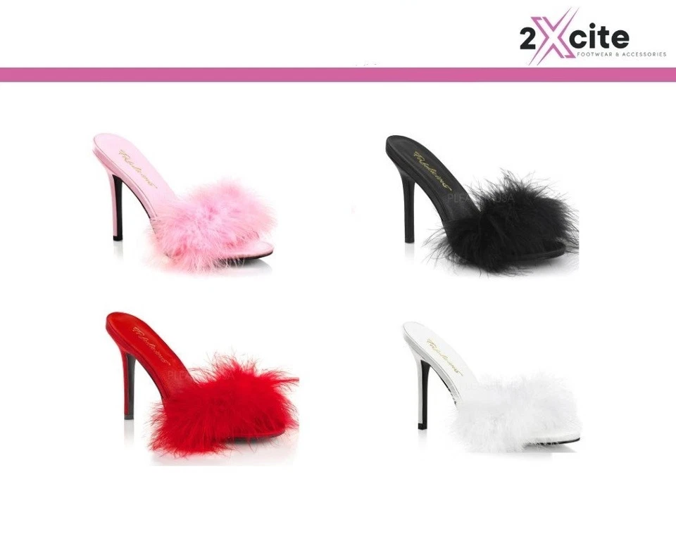 Pleaser Talon Haut Aiguille Chaussures Sandales 10.2cm Fourrue à Enfiler Glisser - Photo 1/1