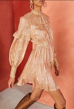 $525 Ulla Johnson Averil Metallic Silk Short Dress Size 4