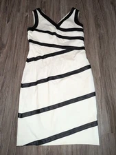 W By Worth White & Black Leather Detail Midi Dress Bandage Style Women's Size 6
