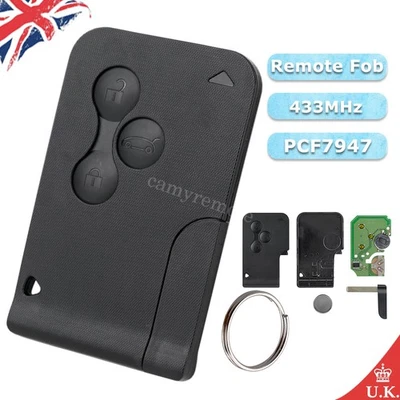 Keyless Entry Key Card Remote Fob for Renault Megane Scenic Clio 3 Button 433MHz