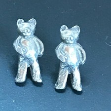 Estate Small Pewter Teddy Bear Post Earrings for Pierced Ears 5/8th s x 0.25