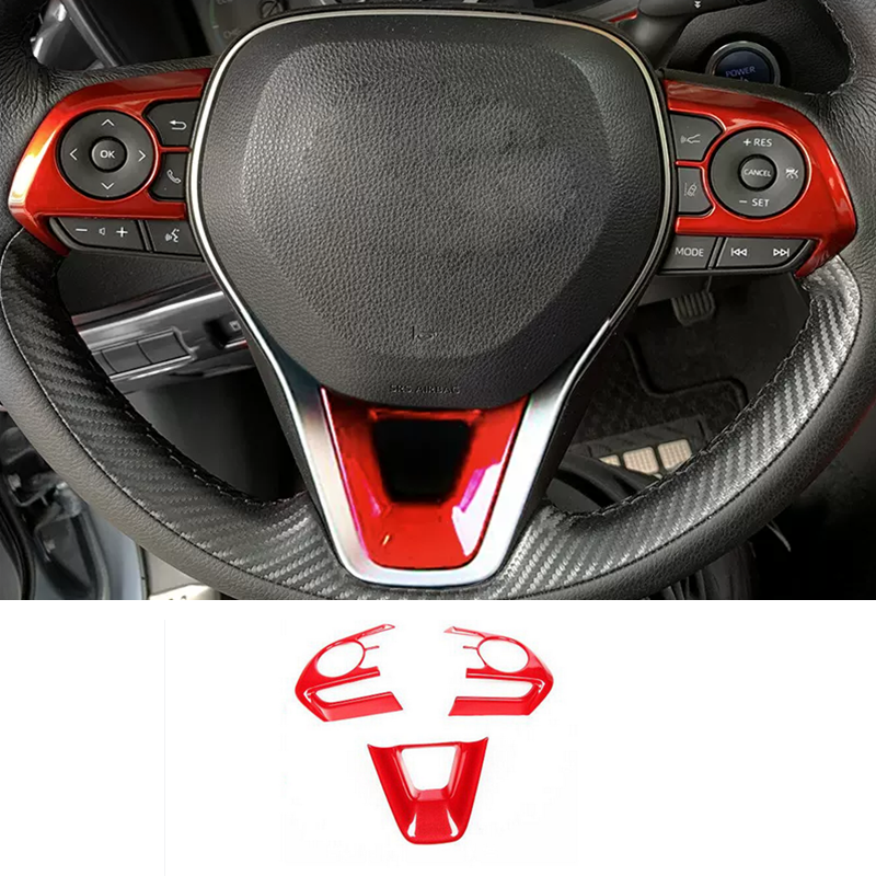 Red ABS Steering Wheel Decor Frame Trim 3PCS For Toyota Corolla 2019-2024