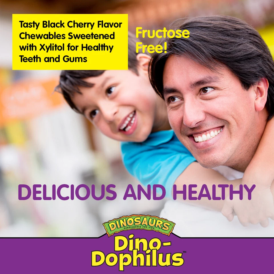 Probiótico KAL Dino-Dophilus 2 mil millones | Niños | 60 masticables de cereza negra Foto 4 de 4