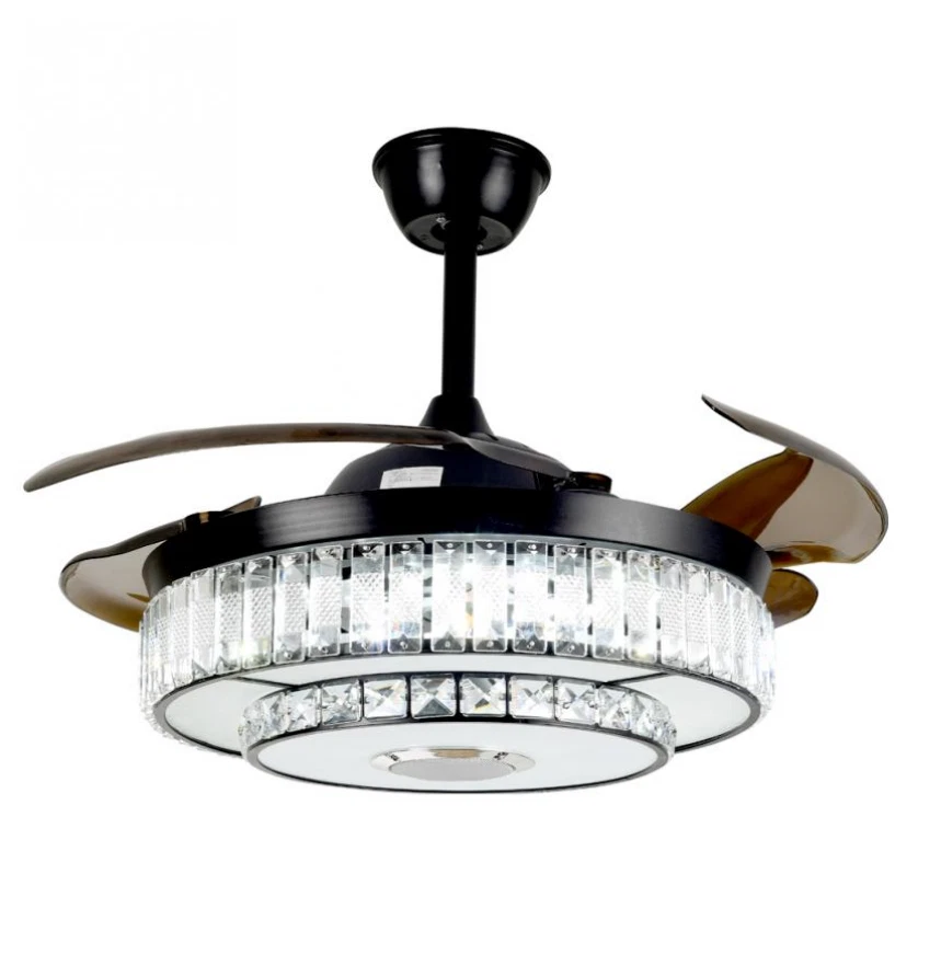 42"Dimmable 7-Color Crystal Ceiling Fan Lamp Bluetooth Speaker Chandelier+Remote - Image 4 of 4