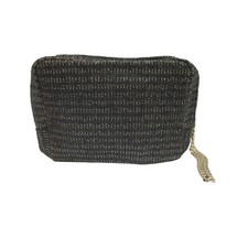 NEW Black w/ Metallic Gold Threading Zip Top Cosmetics Makeup Bag w/ Chain