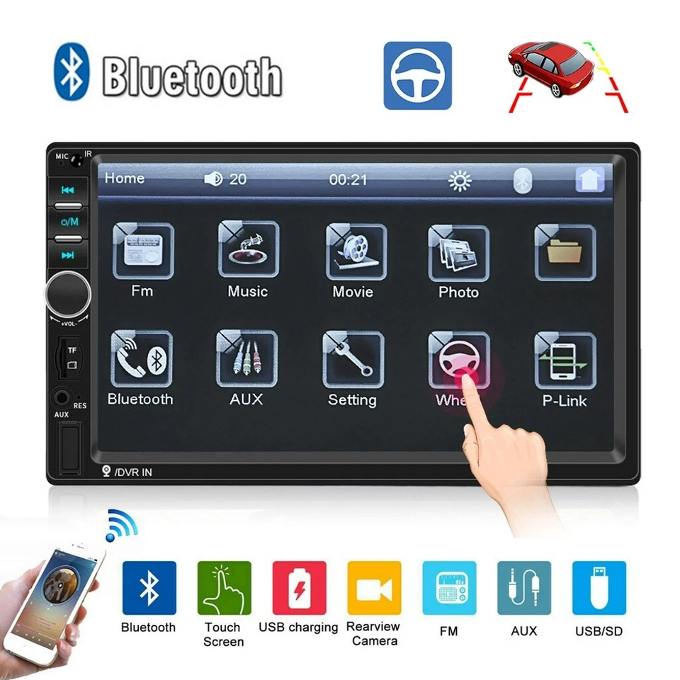 Doppel 2DIN Autoradio 7" BT Touchscreen USB SD TF Mirror Link MP5 Frame Kamera - Bild 4 von 4