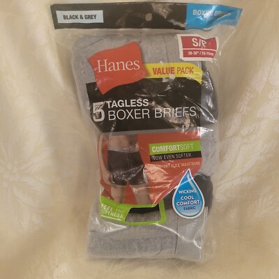 HANES COMFORT SOFT TAGLESS BOXER BRIEFS MENS 5 PAIR REG LENGTH SIZE S BMO53