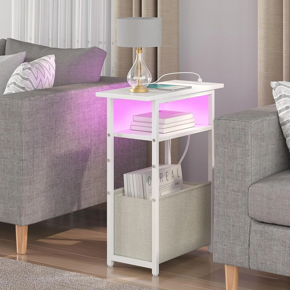 Narrow Side Table with Charging Station, LED End Table Set of 2 for Small Spaces - Image 2 of 4