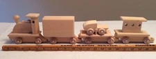 Handcrafted Childs Wooden Toy Train Set of 4  Pieces Genuine Wood New 23” Long