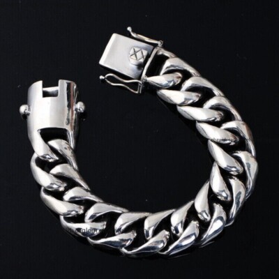Real 925 Sterling Silver 20MM Curb Link Chain Men's Bracelet 8.66