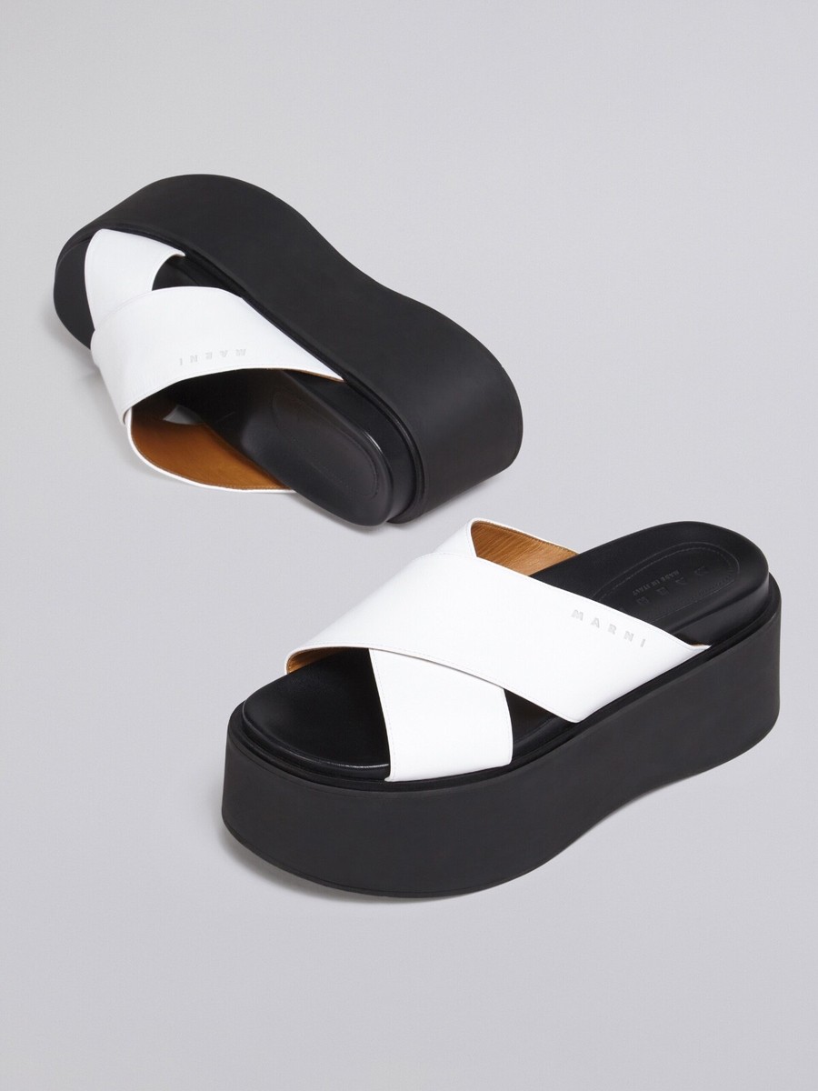 MARNI CRISS-CROSS WEDGE IN WHITE CALF LEATHER SZ IT 39 | eBay