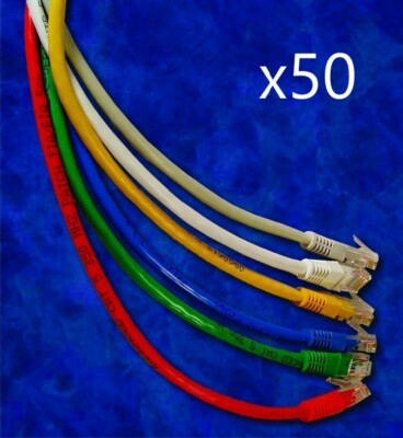 50 Pack - 15ft CAT5e Ethernet Network LAN Router Patch Cable Cord - Pick Colors