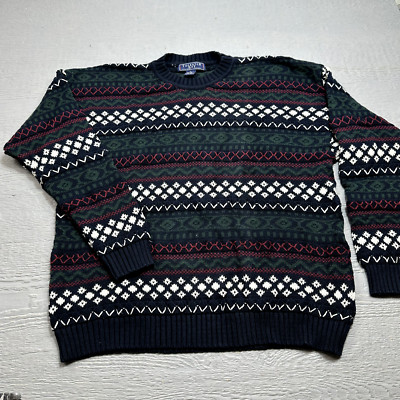 イ*リ様 1960s Galway Bay Products ゴルウェイベイプロ Vintage Thornton Bay Sweater Mens XL Green Red Roung Neck Knit