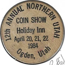 1984, 12th Northern Utah Coin Show, Ogden, Purple Buffalo, Wooden Nickel