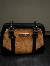 La Gioe di Toscana Italian Leather Brown Purse With Orange Reptile Print USED