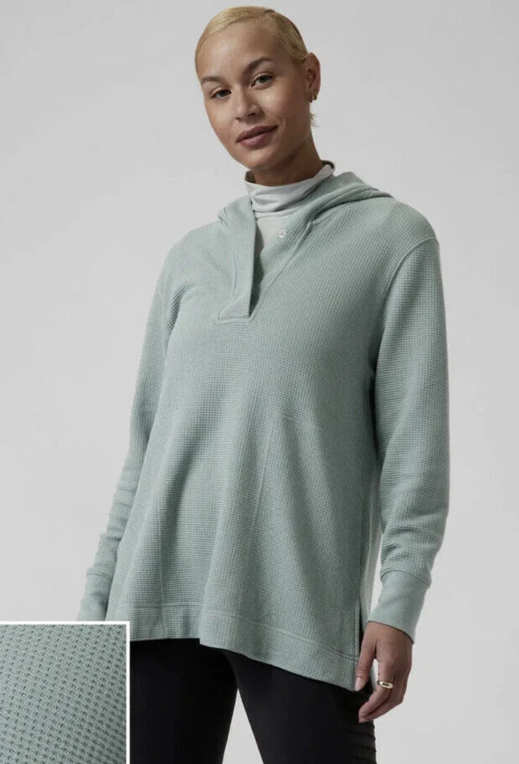 NWOT! Athleta Coaster Luxe Waffle Hoodie Sz Large Seafoam Minimalistic Grey  | eBay