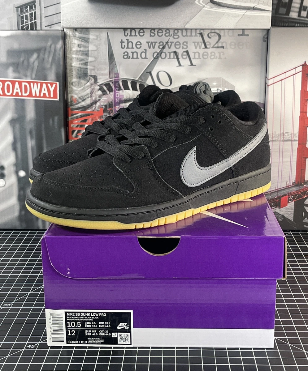 NIKE MENS SB DUNK LOW PRO BLACK FOG GRAY GUM (BQ6817-010) BRAND NEW 10.5 US