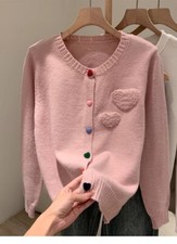 Short Knitted Cardigan Sweater Women Round Neck Sweater Top Button Up Cardigan