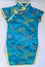 Chinese Traditional Blue Embroidered Qipao Dress Girls Kids Size 10 Nice