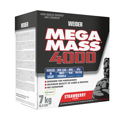 WEIDER Mega Mass 4000 Gainer 7kg 7000g Glutamin BCAAs Kreatin (16,43 /Kg)