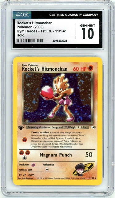 Pokemon Rocket's Hitmonchan #11 GYM Heroes 1st Edition Holo CGC 10 Gem Mint