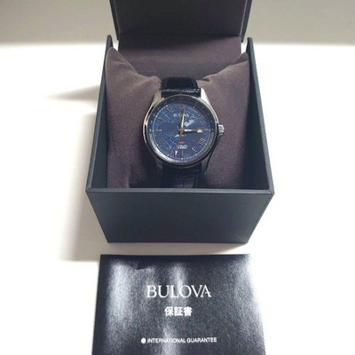 Bulova 96B385 Classic Wilton GMT Automatic Watch 43mm Blue Dial Power Reserve