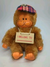 Vtg 1981 Dan Dee Plush Vinyl Brown Monkey w/ Plaid Hat 7