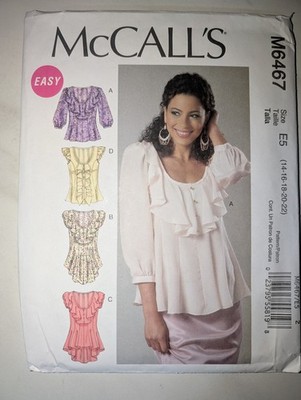 McCalls Easy M6467 Womens Pullover Tops Sizes 14-16-18-20-22 UNCUT