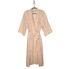 SPA ESSENTIALS NEW $78 Sleep Sense Turkish Cotton Robe Ivory Plaid Belted L / XL