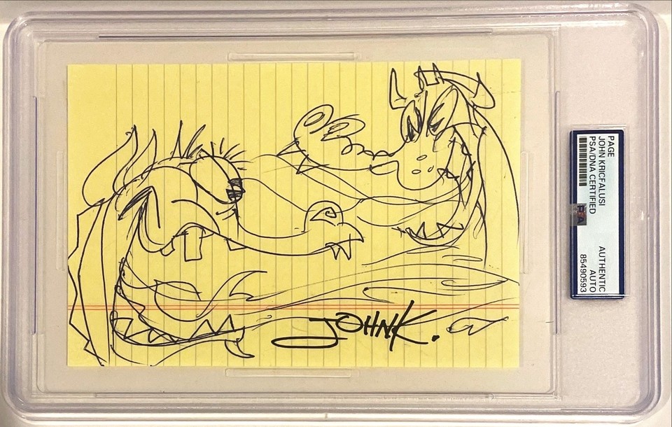 John K. Kricfalusi Ren & Stimpy Signed Original Sketch Auto 5x7 Photo PSA/DNA A Comic Art