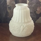 Antique White Milk Glass Ribbed Leaf Bridge Arm Lamp Shade 2-1/8” fitter