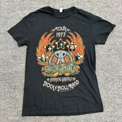 Aerosmith T-Shirt Mens Size M Black 1977 Tour Graphic Rock Band Cotton Tee