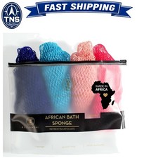 4 Pack African Bath Sponge Long Exfoliating Net Nylon Nigerian Sapo Loofah