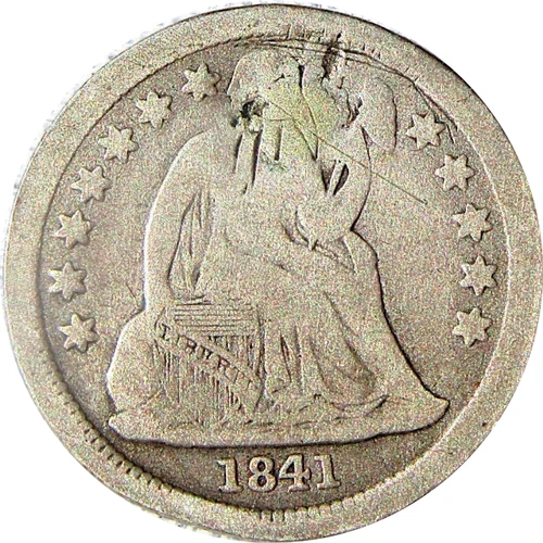1841 U.S. SEATED LIBERTY SILVER DIME 10c COIN (VG-Very Good)