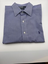 Ralph Lauren Men Classic Fit Blue White Micro Check Button Down Shirt 16 34/35