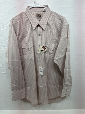 New Men s ELY Cattleman Pink Stripe Long Sleeve Pearl Snap 17.5 X 34 XL T-31