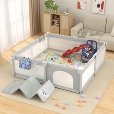 LUTIKIANG 79" x 71" Baby Playpen with Upgrade Mat, Portable Play Yard for Bab...