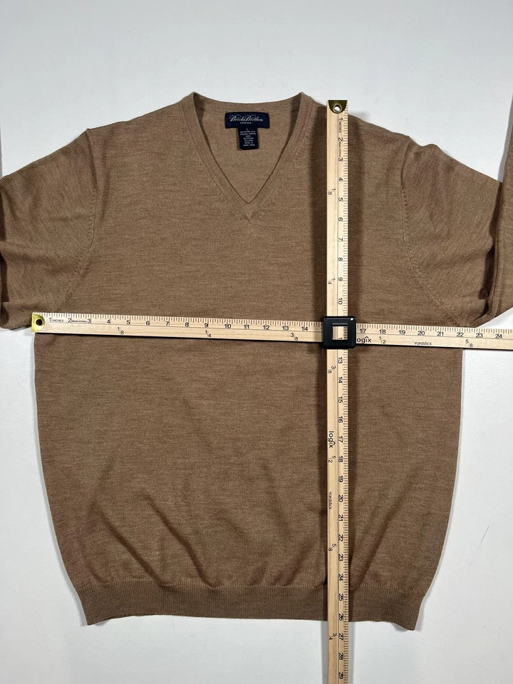 Suéter Brooks Brothers Para Hombre Grande Marrón Cuello en V Italiano Lana Merino Extra Fina Foto 4 de 4