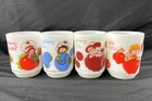 Set of 4 strawberry shortcake Vintage 1980 Anchor Hocking Milk Glass Mugs cup 👀