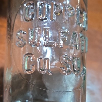 Vintage Wheaton Copper Sulfate CuSO4 Glass Bottle No. 30 Embossed Laboratory USA