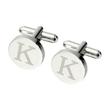 Initial Cufflinks, Alphabet Letter K Copper Round Men Cuff Links, Silver