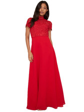 BNWT CHI CHI JANE RED LACE BODICE SHORT SLEEVED LONG EVENING/PROM DRESS SIZE 8