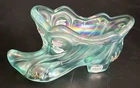 VTG Fenton Art Glass Slipper-Iridescent Blue Hand Painted Original Label-Signed