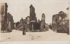 WW1 Reims France bombed street ruins 1910s - RPPC Photo Postcard