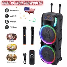 Dual 15 inch Subwoofer Portable Bluetooth Speaker W/ Microphone TWS AUX USB FM