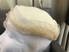 Vintage 1950's ivory wedding cap with small intricate veil made of lace